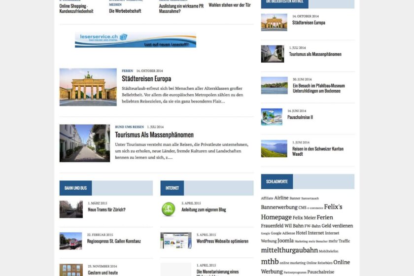 Felix's Homepage, Wordpress Startseite